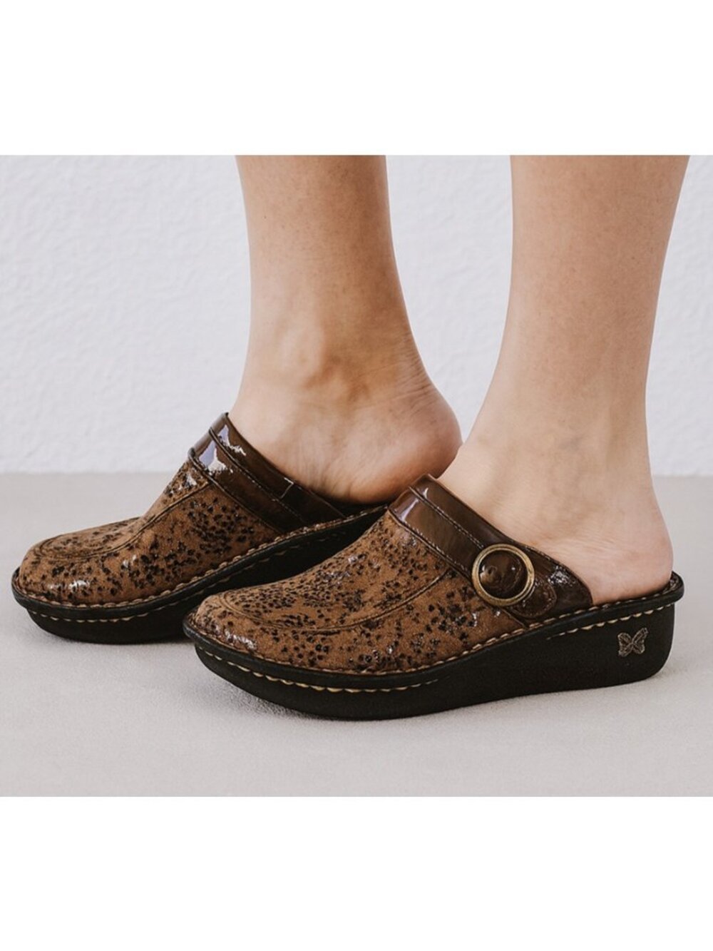 Alegria By PG Lite SEV-5221 Seville Chocolate Floral Leather Shoe Sz EU 37 US 7